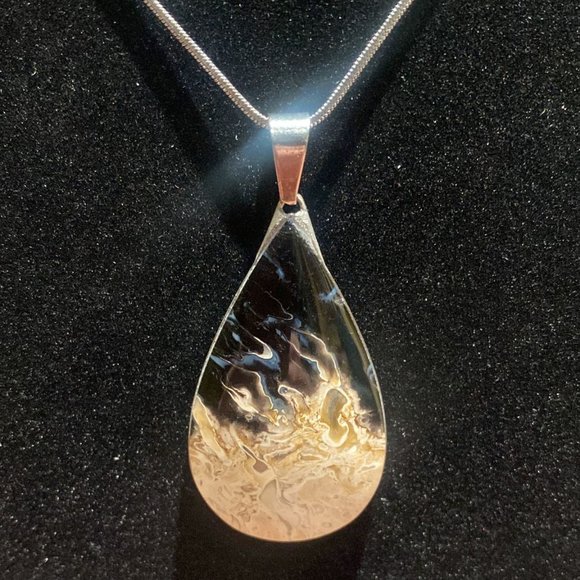 Katmandu Trading Company Jewelry - Petrified Palm Root Teardrop Crystal Pendant (XL)